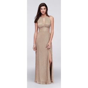 Metallic keyhole halter A line dress gold 14